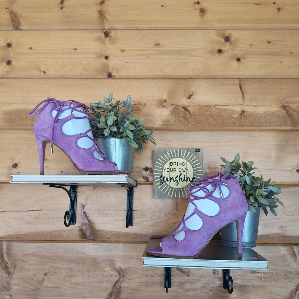 COACH Kira Purple Suede Leather Caged Lace Up Heel Sandals Q7941 Stilettos 7.5 B